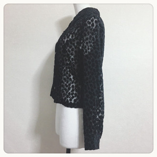 [美品✧︎ROPE]ベロア ブラウス 黒 花柄 大人可愛い 長袖 トップスの画像