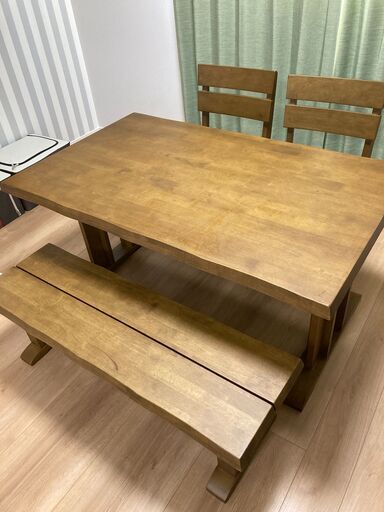【中古】ダイニング4点セット 4人用 テーブルセット ベンチ テーブルセット 和モダン【直接お取引限定】