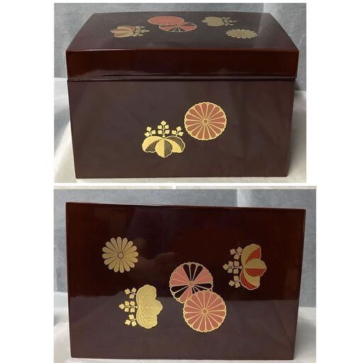 e327 茶箱 高台寺蒔絵 木箱入り 野点 3点セット 木製 漆塗 茶道具