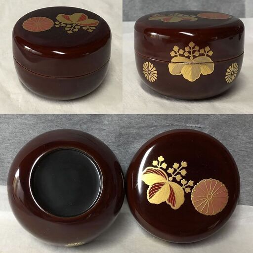 e327 茶箱 高台寺蒔絵 木箱入り 野点 3点セット 木製 漆塗 茶道具