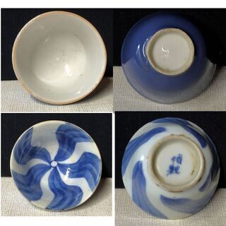 e367 煎茶碗 5客 古染付 唐物 寄せ茶碗 合わせ箱 中国古玩