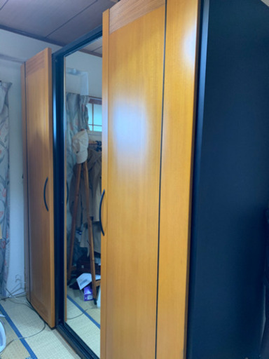 スライド式　ワードローブ　天然木