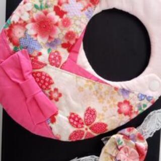 ハンドメイド✿ちりめん着物風スタイ＆ヘアりぼん✿の画像