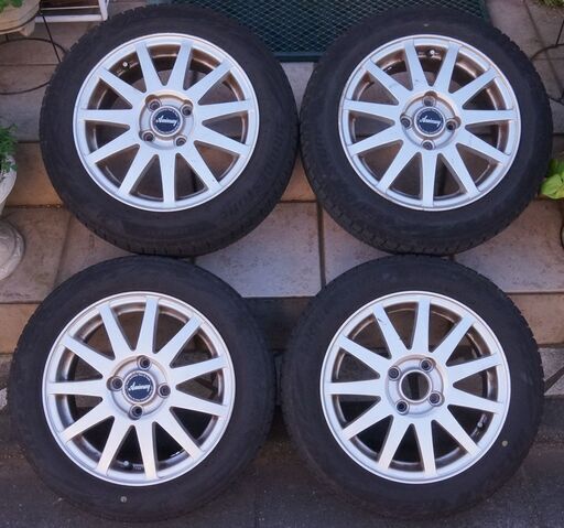 スタッドレスタイヤ/ホイール 4本セット USAMI Anniversary 14インチ 5.5J PCD100 4穴 ブリジストン ブリザックVRX2 155-65R14 です。
