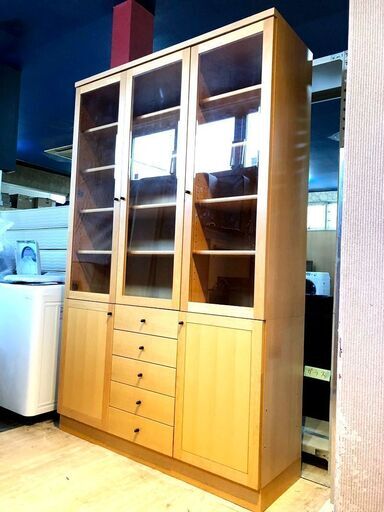 札幌近郊　送料無料　食器棚　オーダーメイド　飾り棚　リビングボード　ダイニングボード　天然木カラー