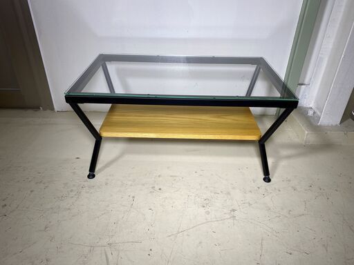 Francfranc フランフラン コーヒーテーブル メリオル センターテーブル リビングテーブル ガラス天板 黒×茶 中古品