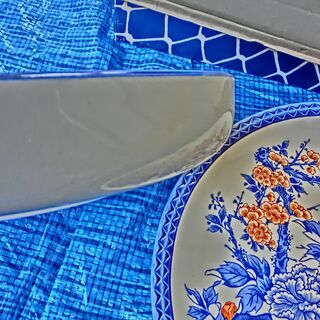 万古焼、◉大皿、◉大鉢★、２枚、箱入り、未使用保管品、★おせち、お正月に★👉プロフィ―ル必読です。の画像