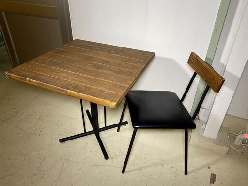 カフェテーブルセット テーブル チェア 2点セット 茶×黒 インダストリアル系 中古品