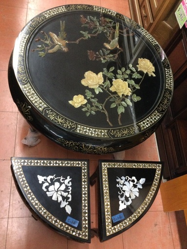 【店頭お渡し】高級　螺鈿細工　テーブル・イス　３点セット　¥17,380(税込）　市内配送+¥1,500