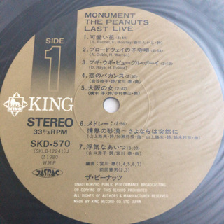 モニュメント/ザ・ピーナッツ ラスト・ライヴ LP レコード2枚組の画像