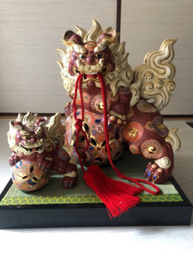 値下げしました※9/20まで※☆九谷　大吉窯 ☆ 玉乗り親子獅子
