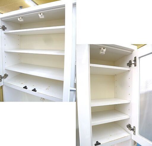 札幌 レンジボード 幅100×奥行42×高さ200.5㎝ 白 ホワイト エナメル天板 食器棚 収納棚 キッチン 本郷通店