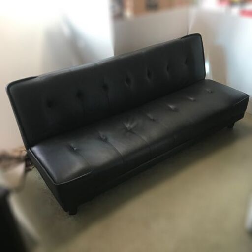 ソファベッド【自社配送は札幌市内限定】ソファーベッド チェア ブラック系 合皮 ノーブランド