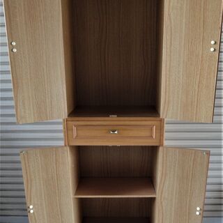 ◇両開き　ハイキャビネット　引き出し付き◇棚　収納　スリム　高さ180　の画像