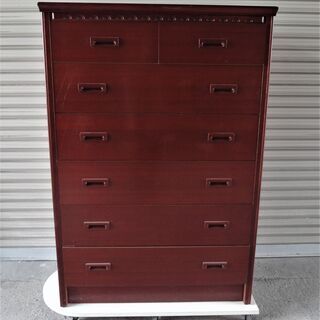 ◇箪笥　赤茶色◇引き出し計7杯　衣類収納 家具　たんす　昭和レトロ風　W91×D45×H133の画像