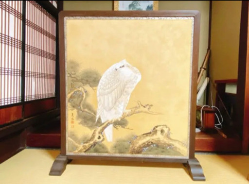 屏風　衝立　鷹　日本画　一点物