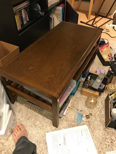 美品！　棚付き 天然木製 ローテーブル　組み立て式