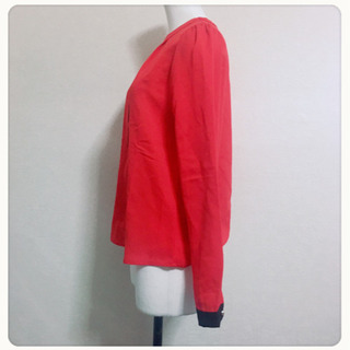 [ほぼ美品✧︎Hanxiner]ブラウス 真紅 昭和レトロ長袖バイカラー上品可愛いの画像