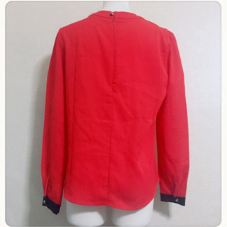 [ほぼ美品✧︎Hanxiner]ブラウス 真紅 昭和レトロ長袖バイカラー上品可愛いの画像