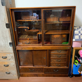 茶箪笥 和家具 時代箪笥 民芸家具 古家具 昭和レトロ アンティーク インテリア ガラス戸