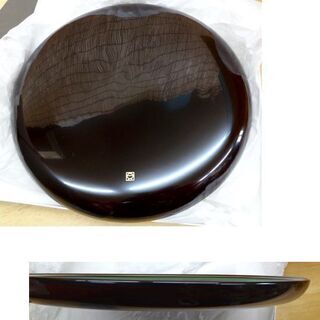 未使用品★山田平安堂 丸盆 青帯 漆器 約30cm 箱付き 黒×緑　宮内庁御用達 和食器 菓子 茶器  ☆ PayPay(ペイペイ)決済可能 ☆ 札幌市 豊平区 平岸 アウトレットモノハウスの画像