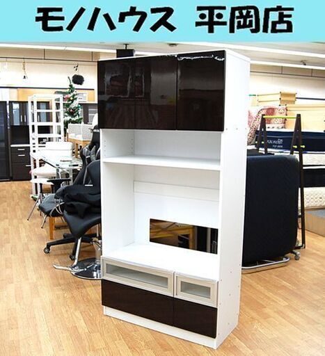 テレビボード 幅90×奥行43.5×高さ180cm ハイタイプ 一体型 エナメル 壁面収納 鏡面ウォールラック ピアノ塗装 TVボード FAL-0018 ダークブラウン テレビ台 リビング収納 説明書付き Alnair アルナイル☆ PayPay(ペイペイ)決済可能 ☆ 札幌市 清田区 平岡