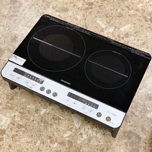 IRIS OHYAMA/アイリスオーヤマ  IHコンロ 2019年製 二口  据え置き 揚げ物温度調整 タイマー 自動湯沸かし IHK-W12S-B IHクッキングヒーター