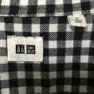 UNIQLO メンズ白黒チェックシャツ Lサイズの画像