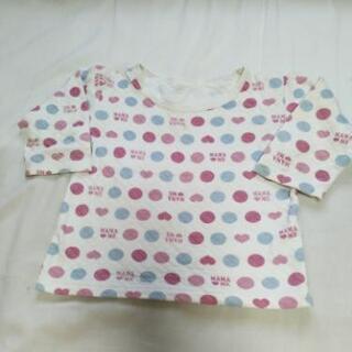 90cm　冬用肌着長袖　水玉　ハート模様　ピンク