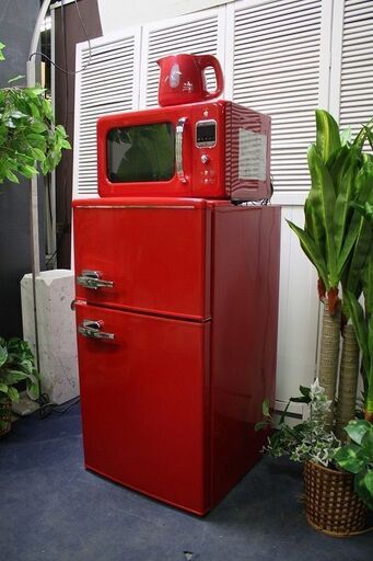 R2312)  中古 赤色家電3点セット　冷蔵庫・電子レンジ・ケトル　レッド　自社配送エリアのみ 家電セット 店頭取引大歓迎♪