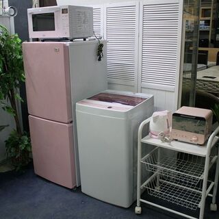 R2314)  中古 ピンク家電5点セット　冷蔵庫・洗濯機・電子レンジ・オーブントースター・ケトル　自社配送エリアのみ 家電セット 店頭取引大歓迎♪