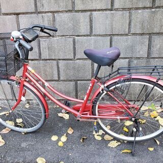 【値下げ】【中古】ままチャリ(赤)/26インチ/防犯登録済