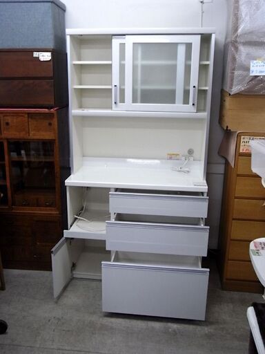 パモウナ キッチンボード 食器棚 キッチン収納 幅105cm ホワイト