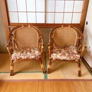籐テーブル&チェア　応接 3点セットの画像