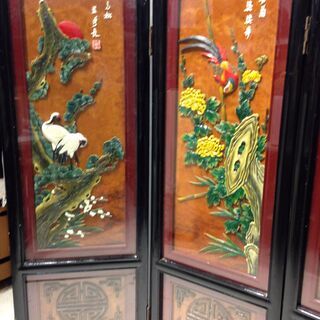□3109□中国 古美術 衝立 パーテーション 4連 仕切り 四つ折り