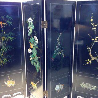 □3109□中国 古美術 衝立 パーテーション 4連 仕切り 四つ折り
