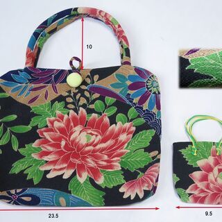 中古美品　ポリエステル　縮緬　バッグ　和装バッグ (348rj)