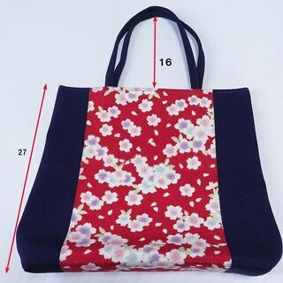 中古美品　ポリエステル　縮緬　バッグ　和柄　バッグ　（347j）