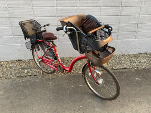 ☆子供乗せ自転車三人乗り自転車^_^子供2人＋大人1人☆3段ギア・LEDオートライト付き☆ギアワイヤーとサドルは新品交換しました☆