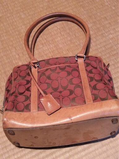 【中古】COACH　コーチ　トート　バッグ　シグネチャー　赤