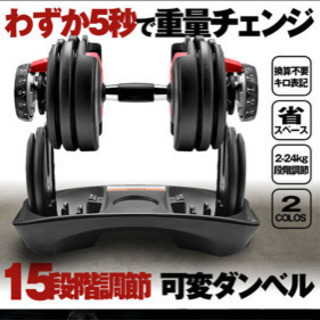 可変式 ダンベル レッド  トレーニング アジャスタブル 2〜24kg 15段階調節 ダイヤル の画像