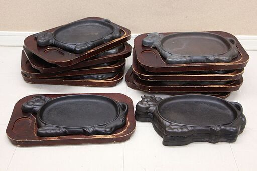 ステーキ皿　鉄板　ステーキ　ハンバーグ　牛鉄板プレート 中古 9枚セット 予備プレート3枚(J764wY)⑤