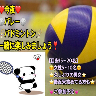 【急募】❤️今夜19時30〜❤️バレー&バドミントンin前橋