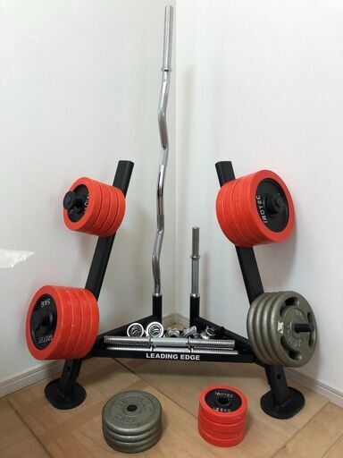 IROTECダンベル、wバー、Leading edgeプレートラックセット（プレート合計85KG）