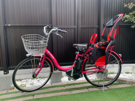 【タイヤ新品】戸塚発◇電動アシスト自転車26インチ◇ブリヂストン アシスタDXスペシャル◇ディープピンク◇チャイルドシート付子供後ろ乗せ◇専用充電器