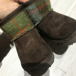 ムートンブーツ　ハリスツイード　茶色　14センチの画像