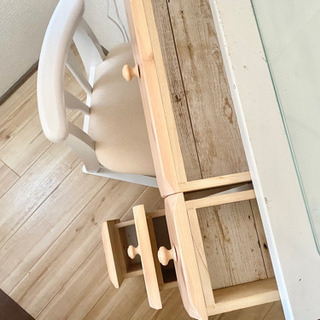 木製 化粧台 ドレッサー ホワイト ナチュラル ランプ付き ミラー 鏡の画像