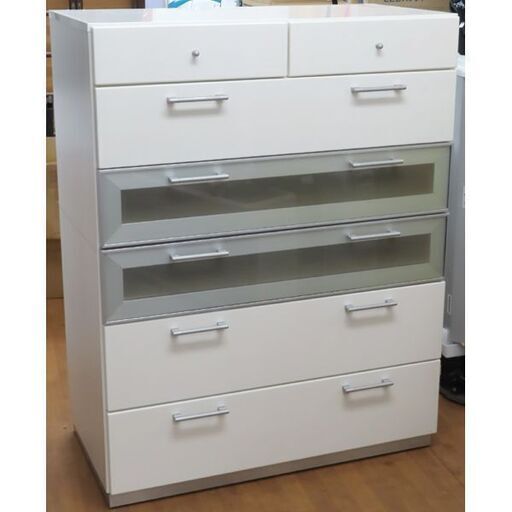 ♪お洒落なチェスト/整理ダンス 白/ガラス 札幌♪