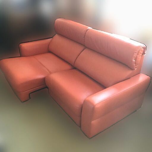 札幌市内送料無料 レザー ソファ 2人掛け 大きめ 幅205cm オレンジ 倉庫保管品