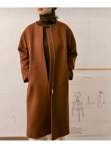 【新品】DOORS ノーカラーウールコート　red brown